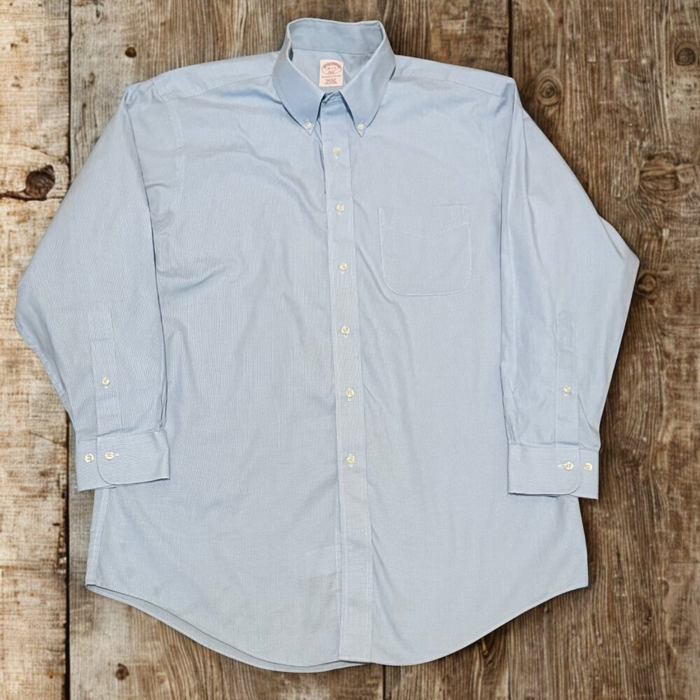 Brooks Brothers Non-Iron Dress Shirt | 16-2/3 Regular Fit | Blue White Pattern